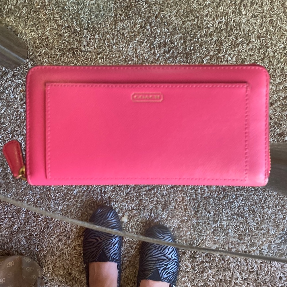 NWOT Pink Coach Wallet with black trim